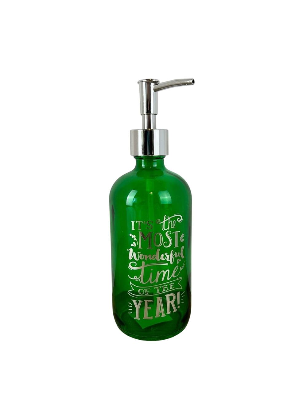 Green Glass Soap Holiday - Wonderful Time of the Year - Soap Dispenser - NWT